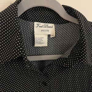 Fred David Pleated Black Polka Dot Long Sleeve Shirt Button Up Petite Medium